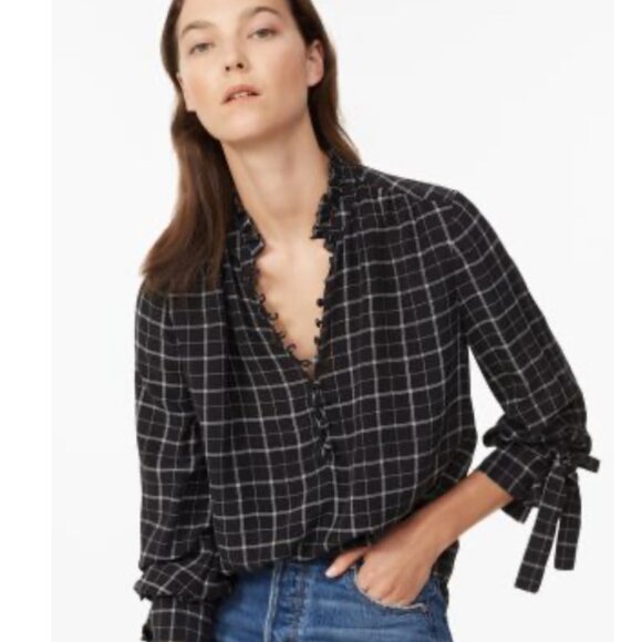 Rebecca Taylor Black Plaid Silk Long Sleeve Top Worn on Superstore Sz 2 - Picture 1 of 9